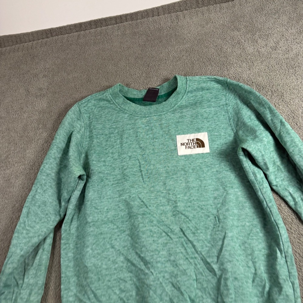 The North Face Womens Heather Green Logo Patch Crewneck Sweatshirt S Regular